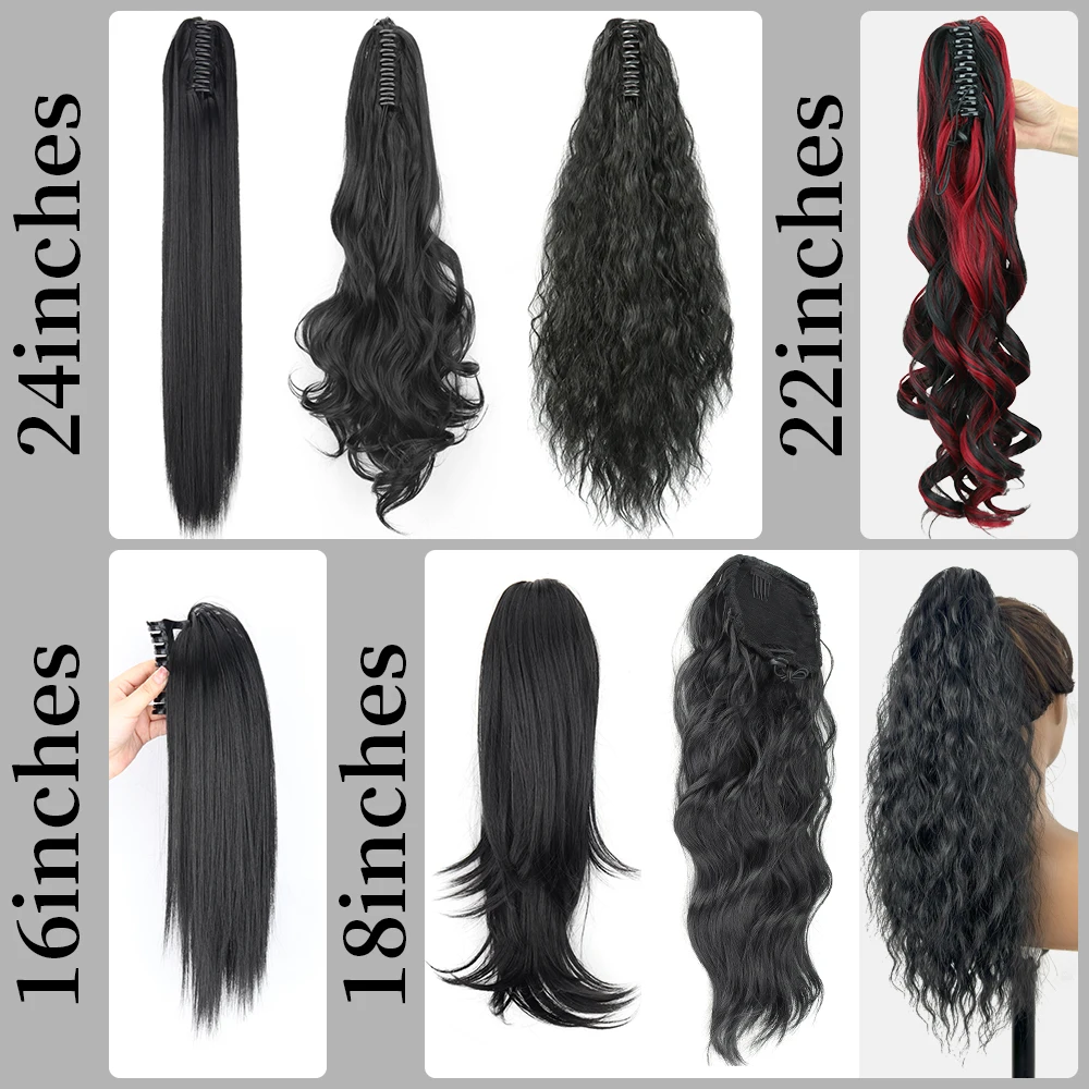الاصطناعية طويلة مستقيم مخلب كليب على ذيل حصان وصلات شعر 24 بوصة مقاومة للحرارة ذيل حصان قطعة شعر المرأة اليومية حفلة 2026 #2