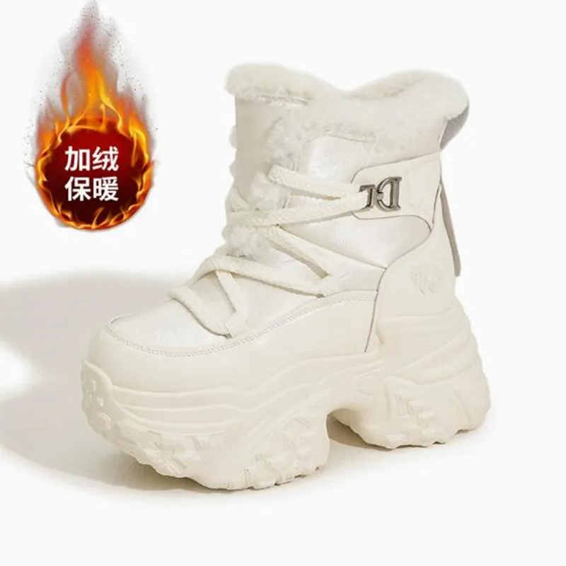 

Новые женские ботильоны на платформе из микрофибры и кожи, 10 см, 2026 года, модные, теплые, на танкетке, осенне-зимние, с плюшевой подкладкой