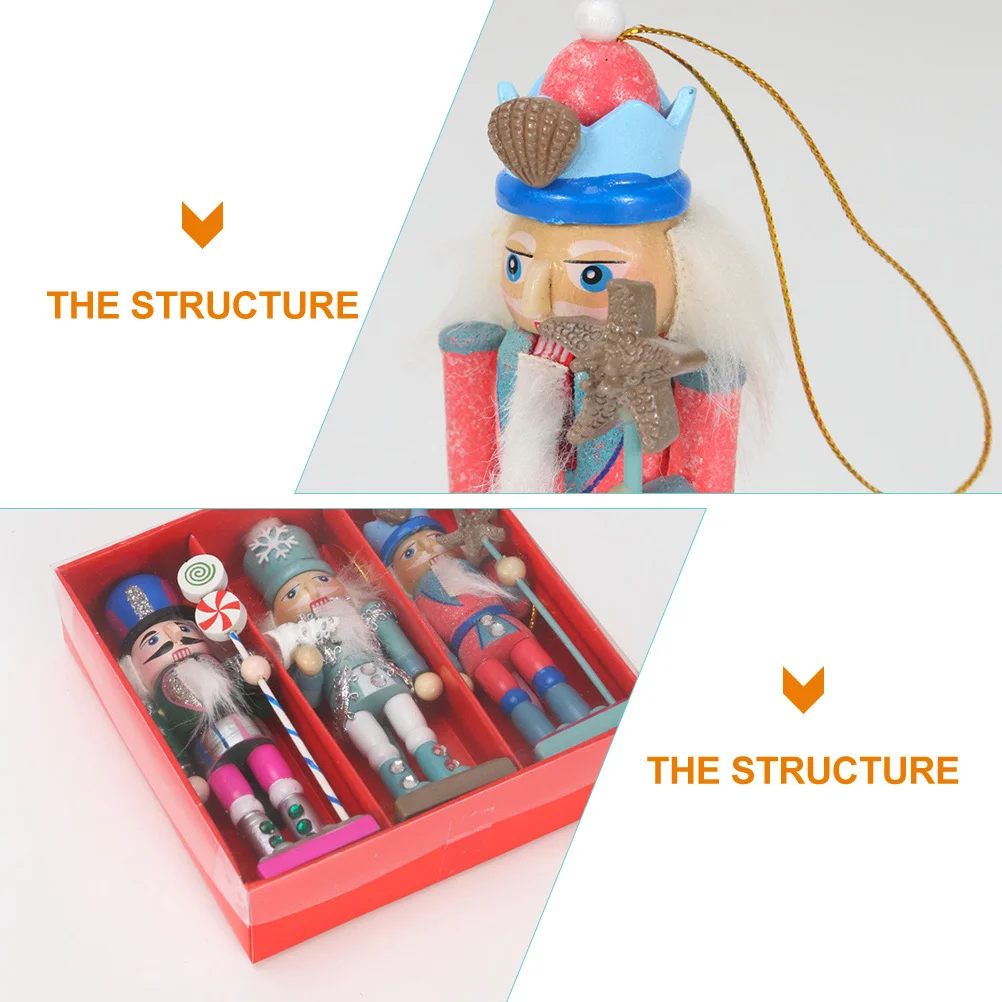 

3Pcs Classic Wood Nutcracker Puppet Nautical Style Festival Decoration Tabletop Fireplace Living Room Closet Ornament