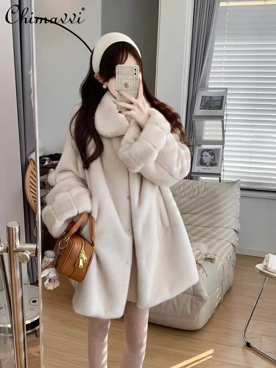 خمر اليقطين كم معطف فرو المنك سترة شتاء 2025 موضة جديدة الراقية سميكة الدافئة أنيقة المرأة معطف الفرو