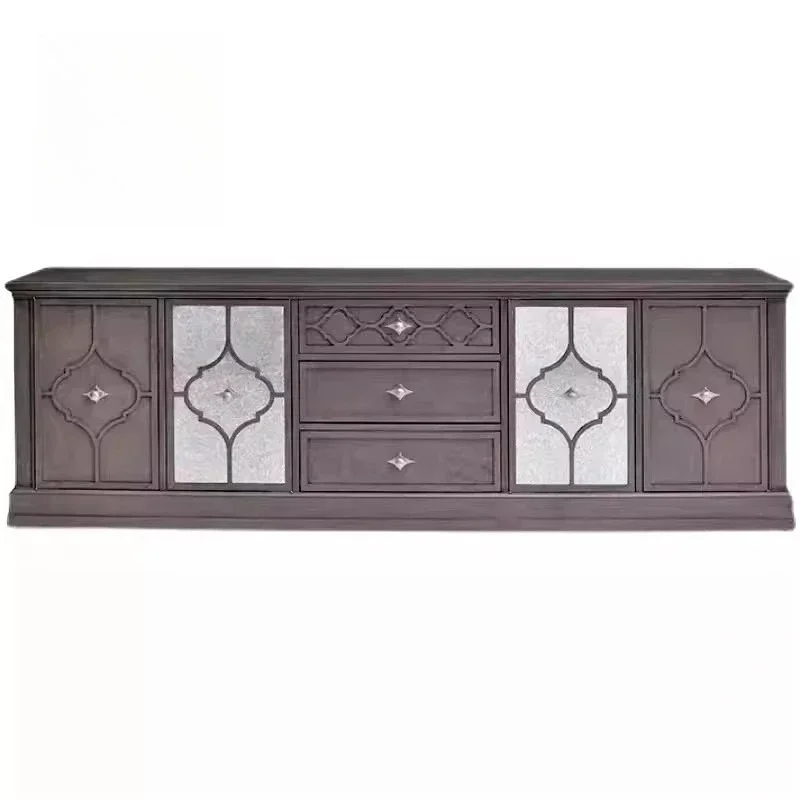 

North American light luxury solid wood TV cabinet, high-grade gray antique mirror European-style old-fashioned living room