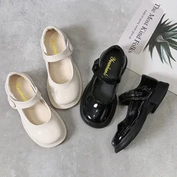 Girls Princess Shoes Glossy 2024 Fashion Soft Sole Kids Leather Flats Korean Style Children Flats Shoes Black Performance Shoes