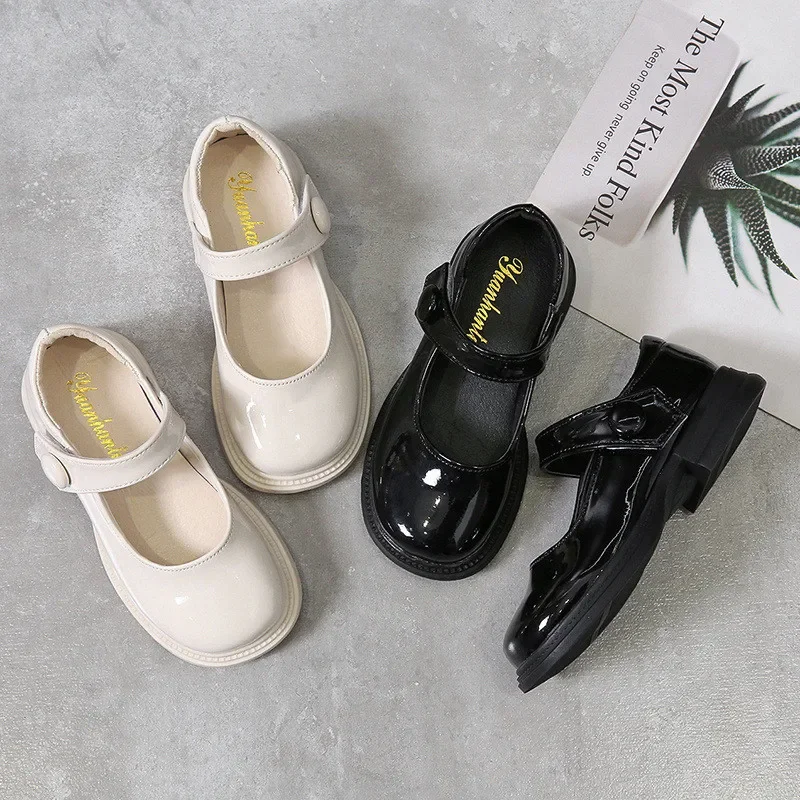 Girls Princess Shoes Glossy 2024 Fashion Soft Sole Kids Leather Flats Korean Style Children Flats Shoes Black Performance Shoes