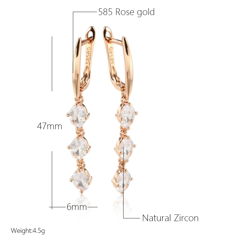 Kinel Hot White Oval Natural Zircon Dangle Earrings 585 Rose Gold Color Wedding Jewelry for Women Party Daily Accessories