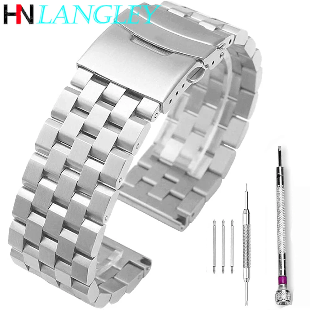 26mm 24mm 22mm 20mm 18mm Metal Watch Band Premium Solid Stainless Steel Watch Bracelet Straps Men Women Black/Silver WristBand