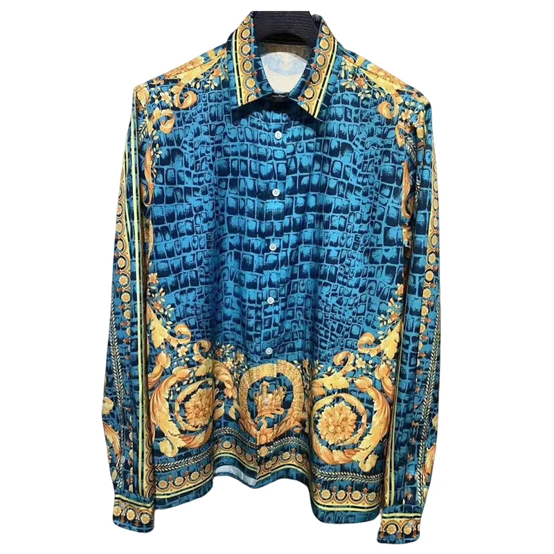 

Luxury Baroque Full Screen Printed shirt for Men Casual Long Sleeve Shirt Fashionable High Quality Trendy Spring 2024 Europe