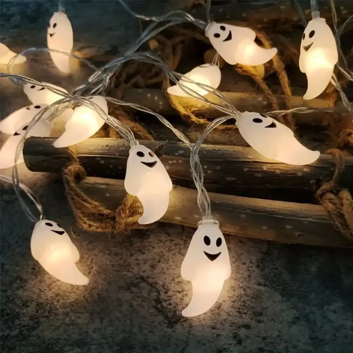 Bateria Powered Ghost Halloween Decoração String Lights, Funny Party Decor Suprimentos, Presente, 20 Luzes, 3m, Sem Plug