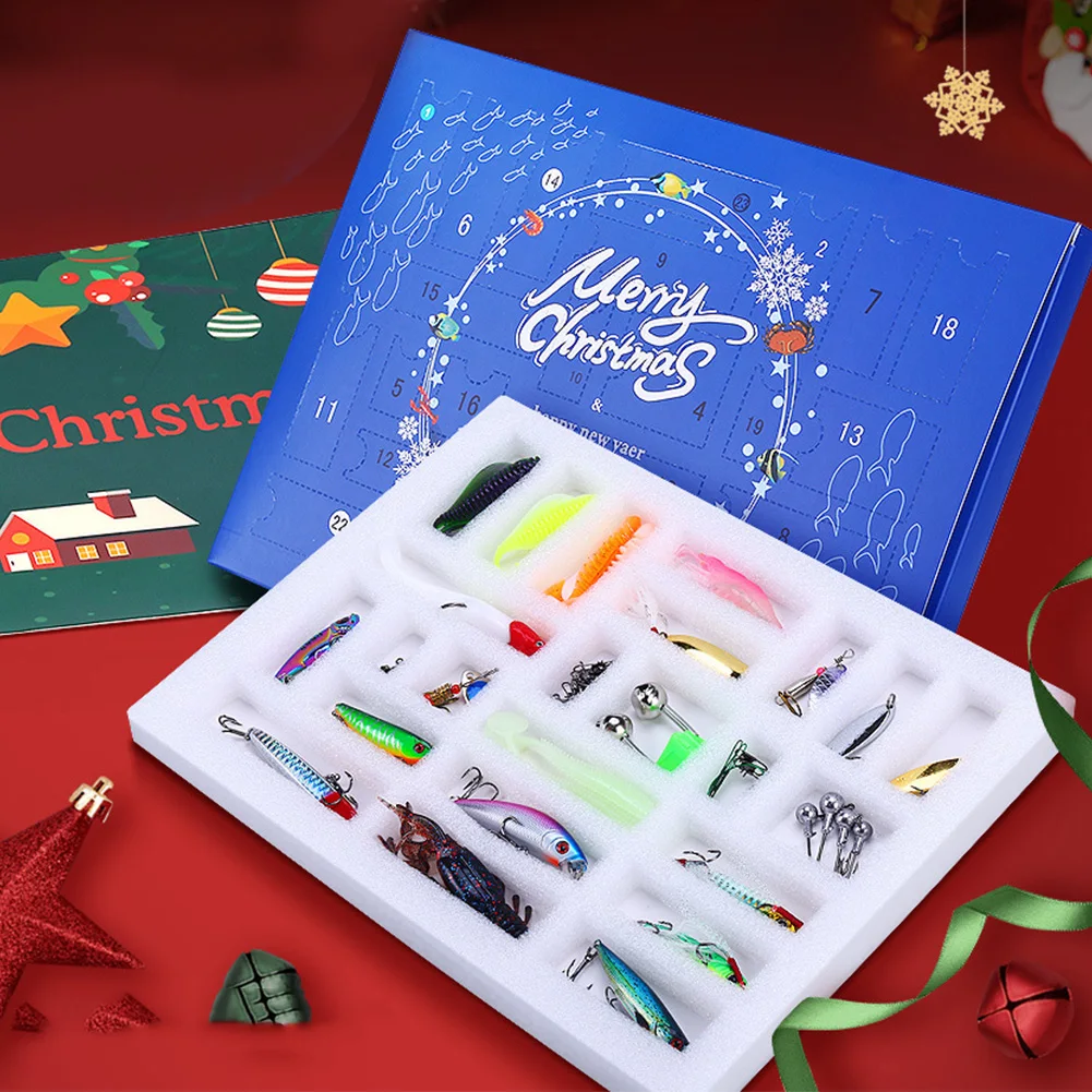 Christmas Fishing Baits Countdown Calendar Box 24 Days 3D Realistic Fishing Lures Advent Calendar Festival Theme for Adult Kids