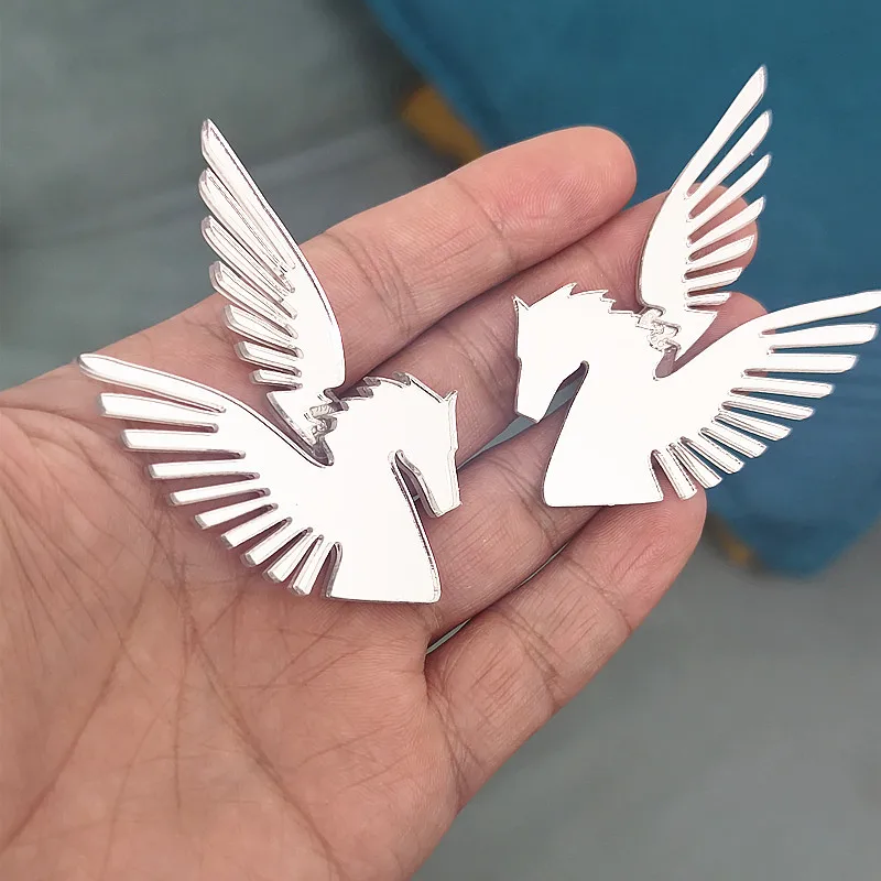 KUGUYS Flying Horse Pegasus Big Stud Earrings for Women Mirror Acrylic Gold Color Fashion Jewelry HipHop Hyperbole