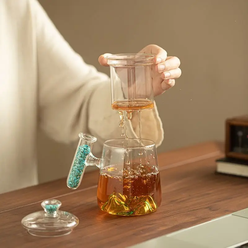 High Borosilicate Glass Turquoise Mountain View Tea Cup Simple Tea Separation Cup Personal Use Master Cup Office Luxury Gift Cup
