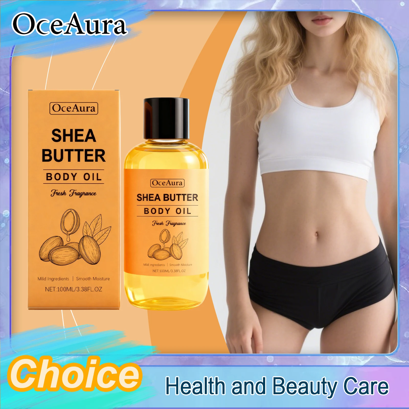 Natural Shea Butter Massage Oil Improve Dry Skin Body Moisturizing Essential Oil Lightweight Fast Absorbing All Skin Types 100ml