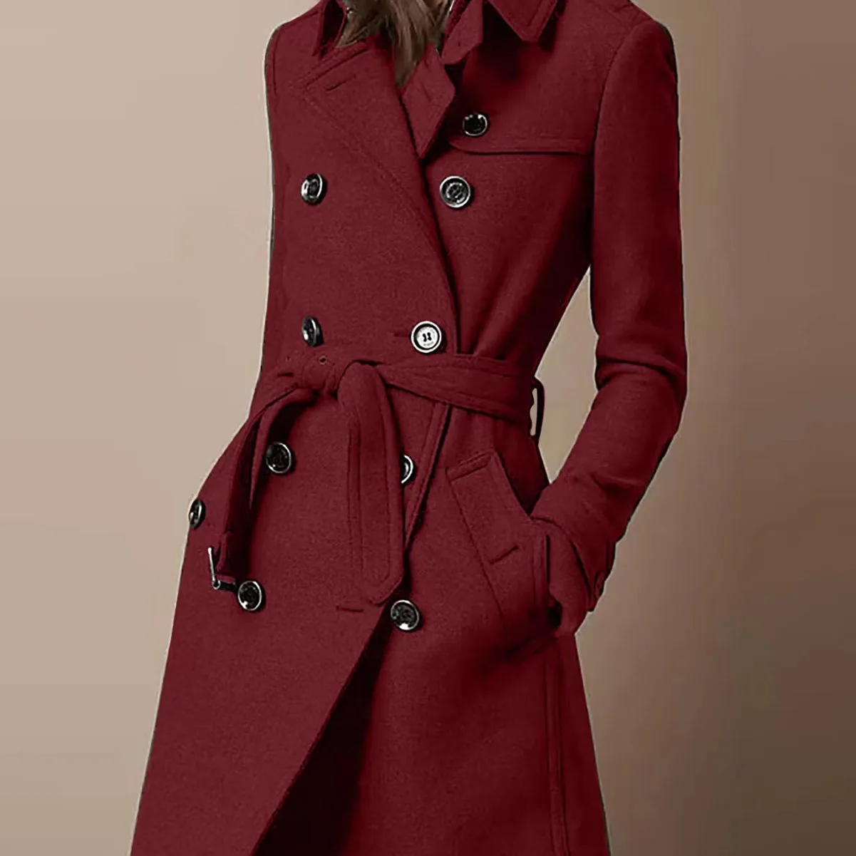 Women Autumn Winter Tweed Coat Long Sleeve Solid Color Button Pockets Turndown Collar Casual Fashion Comfortable Warm Regular