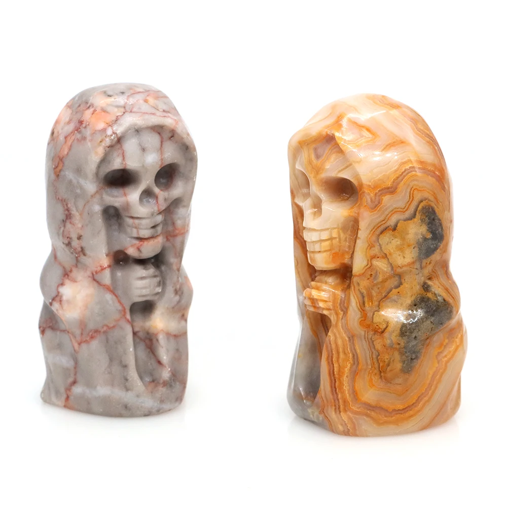 

2.3" Azrael Skull Statue Natural Stone Healing Crystal Reiki Carved Witchcraft Gemstone Figurine Crafts Home Decor Halloween Gif