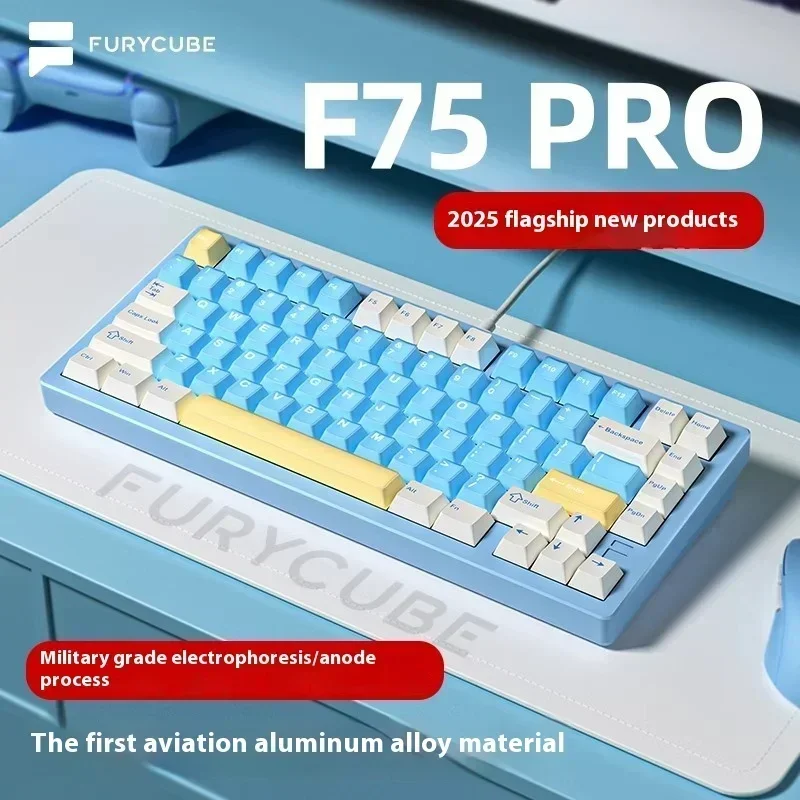 Furycube F75 Pro Mechanical Keyboard Tri Mode Aluminum Alloy Rgb Hot Swap Customization Gamer Keyboard For Pc Accessory Gifts