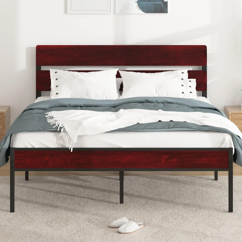 

VECELO Metal Platform Full Bed Frame with Wooden Headboard,Sturdy Steel Slats Support/Matress Foudation/No Box Spring Needed(Min