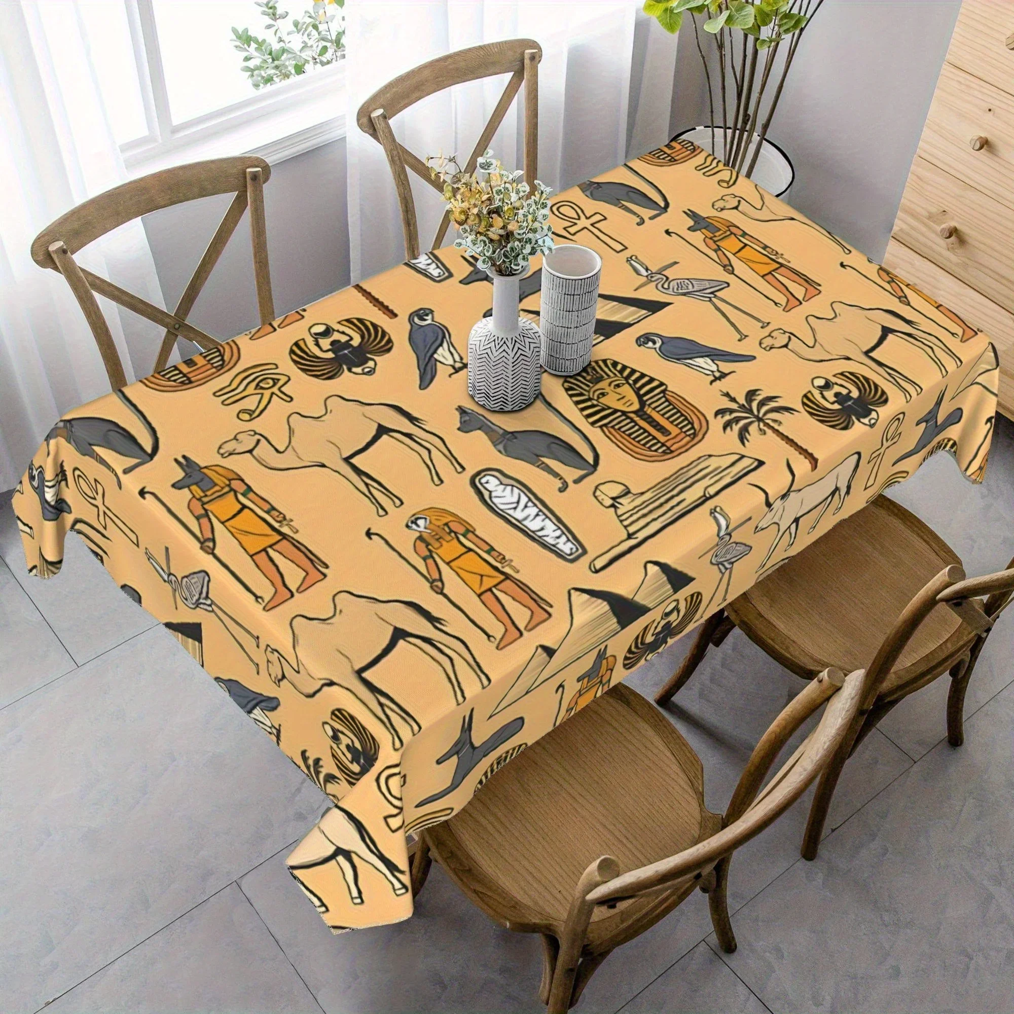 One piece of ancient Egyptian culture-themed tablecloth! The unique elements make the dining table exude a sense of mystery.zyc