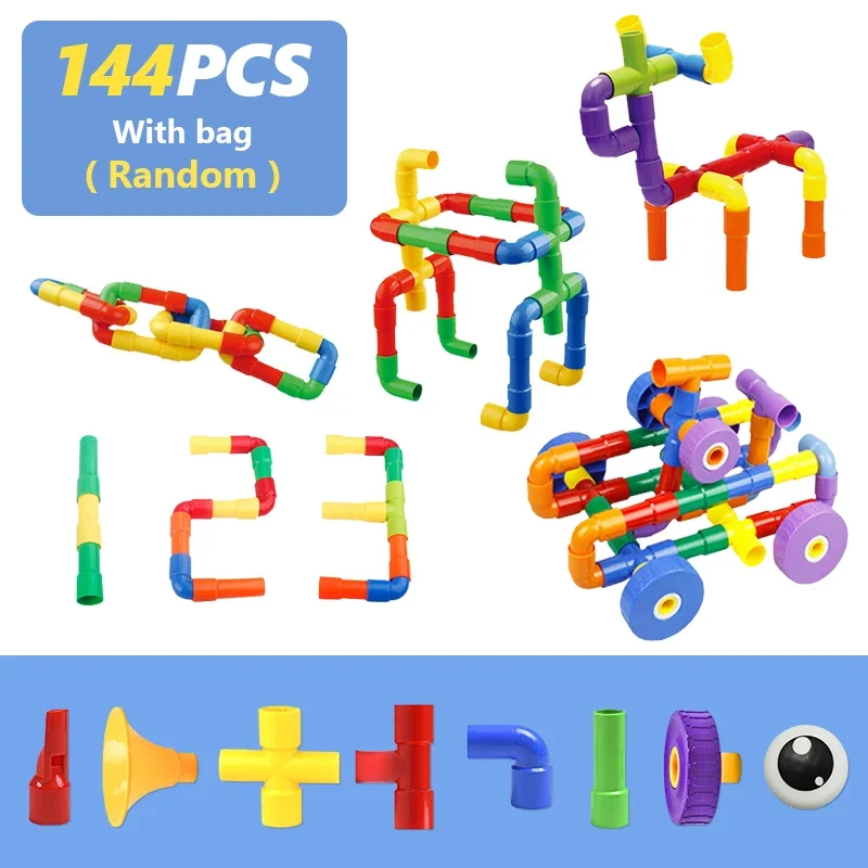 DIY Water Pipe Building Blocks Toys Kid Marble Run 3D Montessori Colorful Education Toy Assembling Parent-child Birthday Gifts