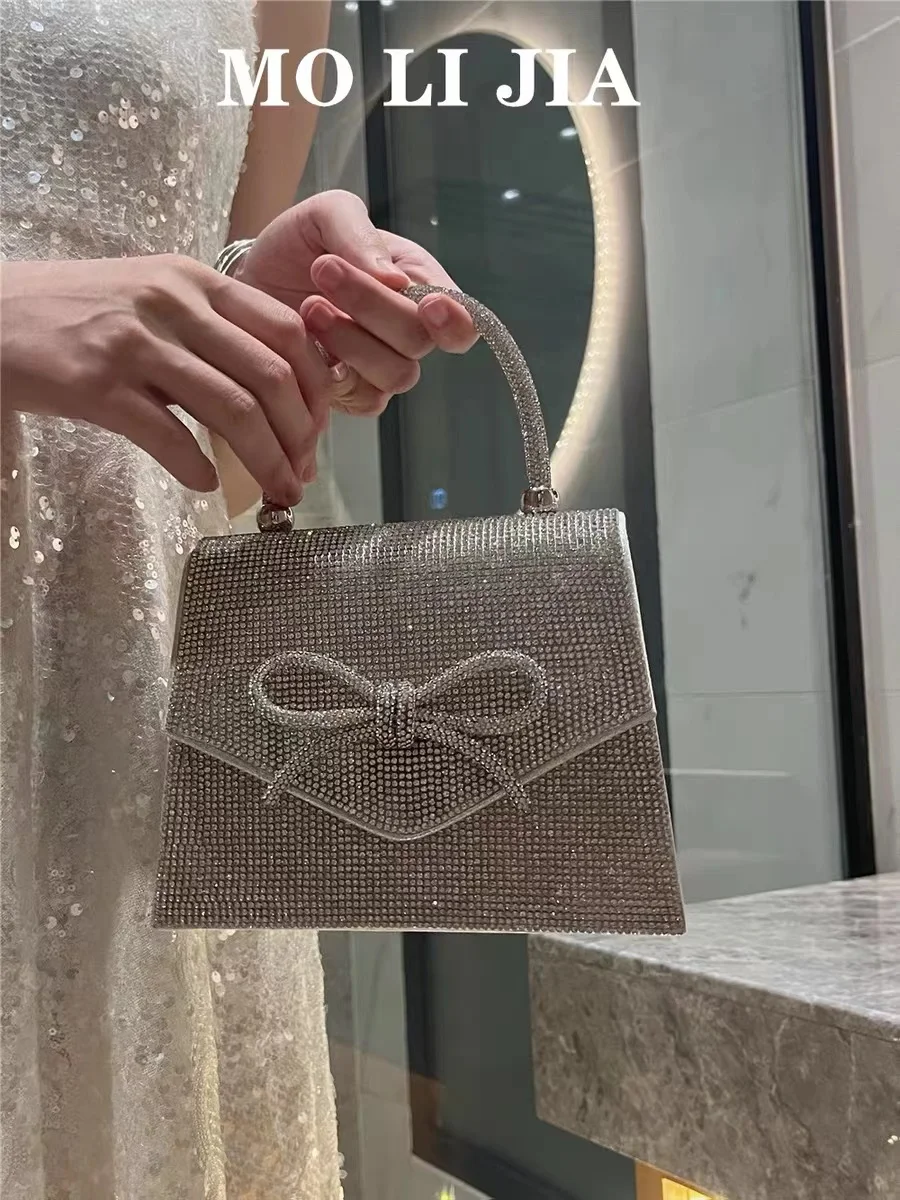 Borsa quadrata glitterata di design di lusso Borsa da sera con diamanti lucidi Borsa da donna Borsa a tracolla con pochette per festa di nozze