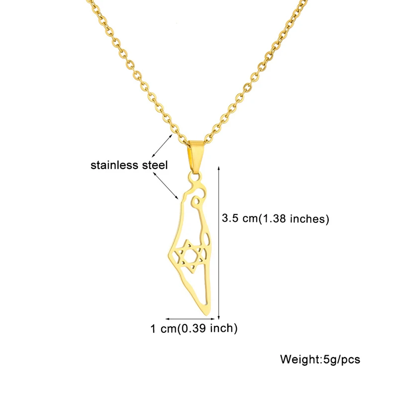 Israel Hexagram Map Pendant Necklace Country Geometry Stainless Steel Chain Necklaces for Women Jewelry Gift Souvenir Wholesale