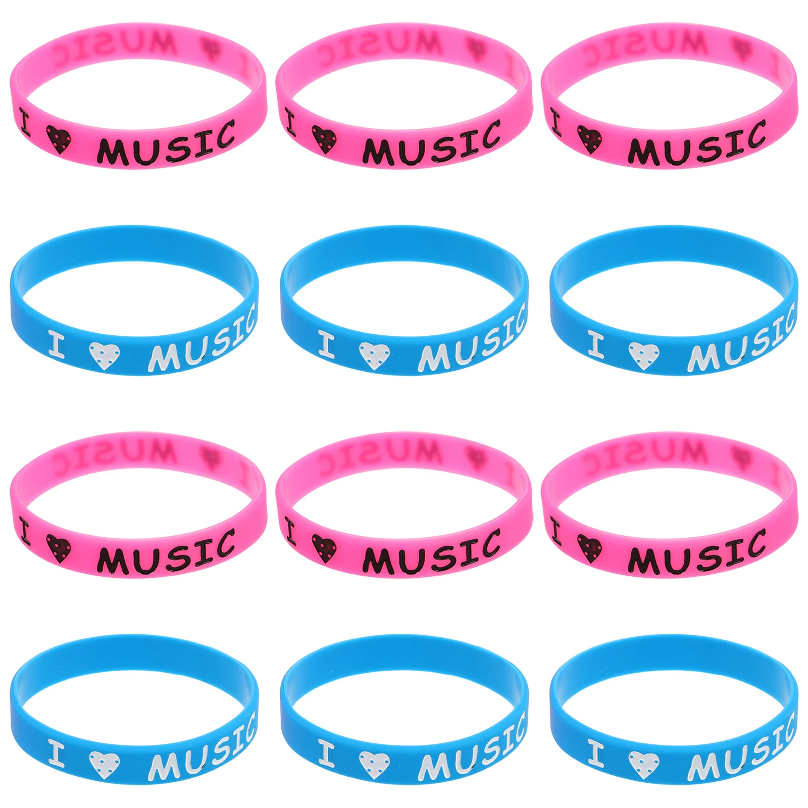 

12Pcs I Love Music Silicone Wristbands Vibrant Colorful Bracelets for Music Festivals Concerts Parties Hip Hop Style Event