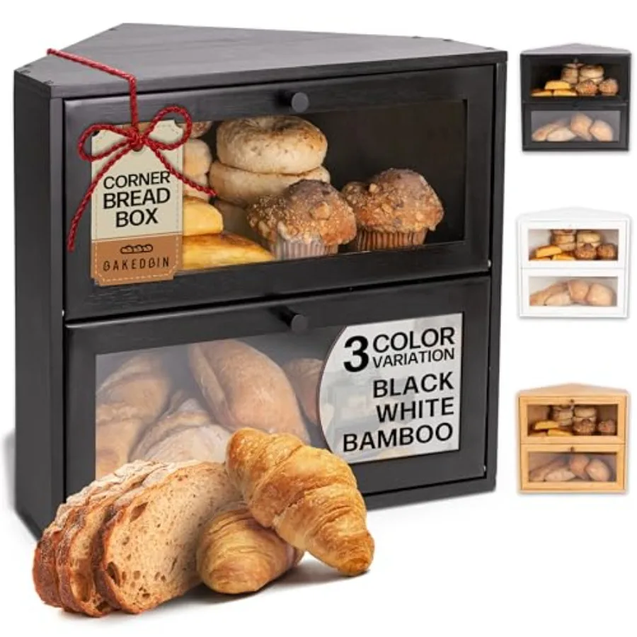 

Угловая хлебница для кухонной столешницы - Новинка 2026 года, герметичный дизайн - Очень большая двухслойная винтажная хлебница для домашнего хранения