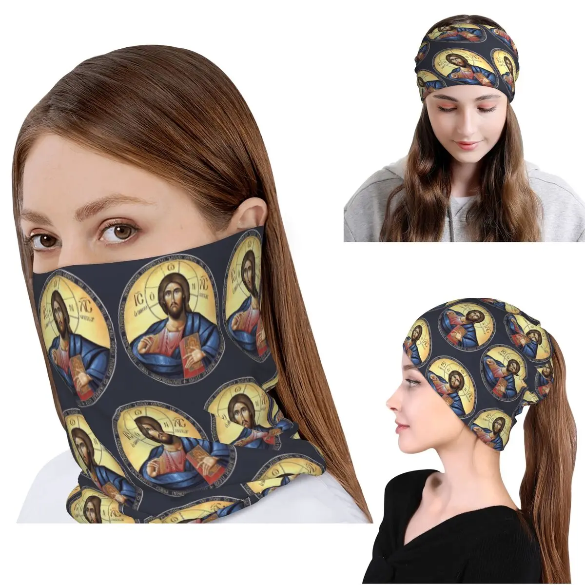 Christ Pantocrator Orthodox Icon Bandana Neck Cover Wrap Scarf Multi-use Cycling Scarf Beanies Hat for Men Women Adult Windproof