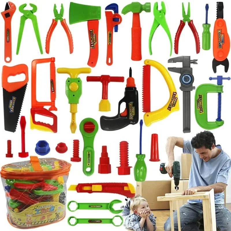 Jouet de maison de jeu pour enfants, mécanicien familial, outils d'entretien électrique pour garçons, combinaison mobile, boîte à outils de simulation, cadeau amusant, ensemble de 34 pièces