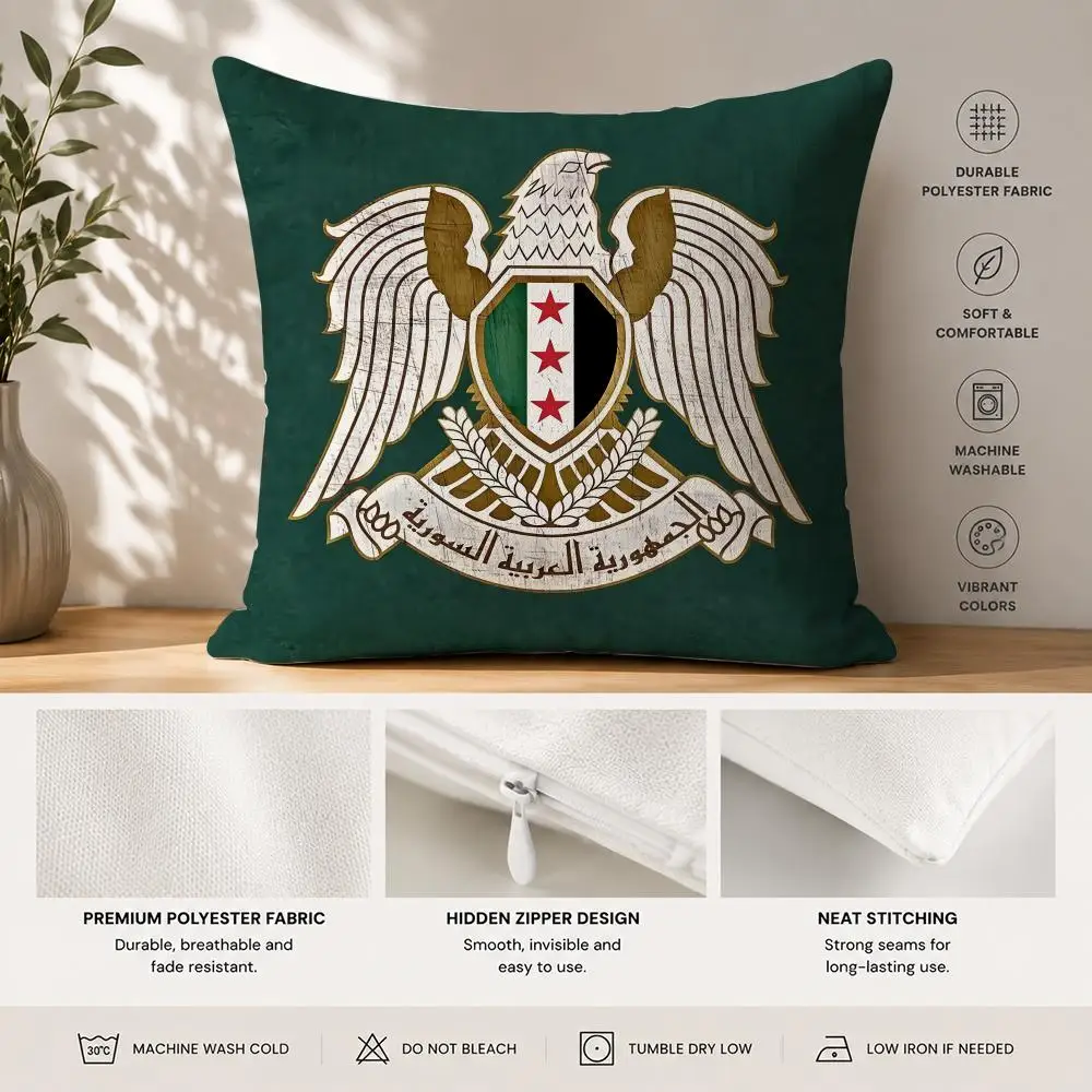 Syria 2025 New Eagle Logo Cushion Cover 40x40cm Square Decorative Sofa Cushion Cover Bedroom Living Room Home Decor Gift