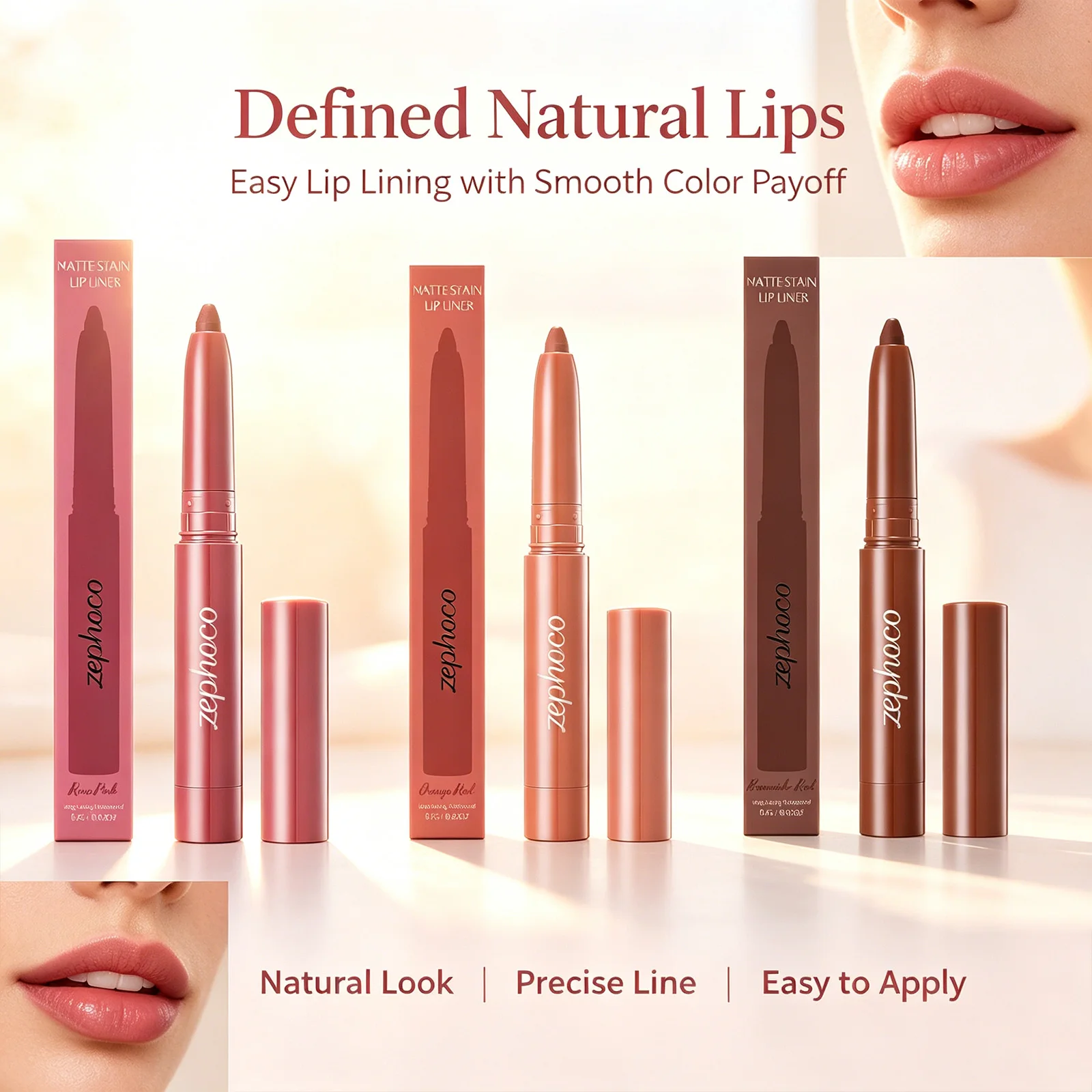 Matte Stain Lip Liner Set Precise Contouring Long Lasting Color Lock Lip Tint Smooth Application Beginner Friendly 3 Shades