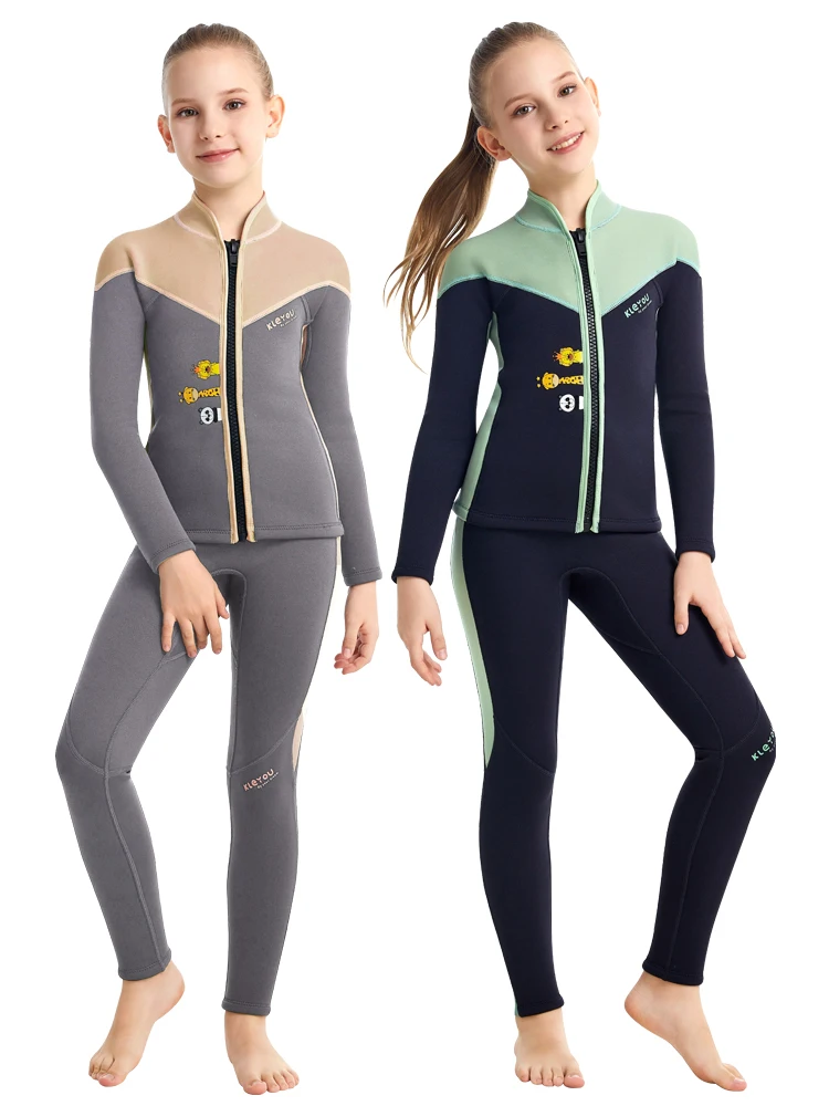 어린이용 투피스 네오프렌 수영복, 남아와 여아용 습식 세트, 어린이용 서핑 잠수복, 어린이용 다이빙 슈트