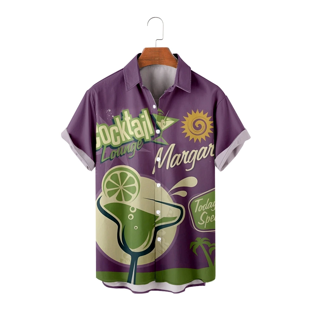 

Hawaiian Shirts for Men Cool Logo Print Mojito Short Sleeve Purple Shirts Summer Tops Breathable