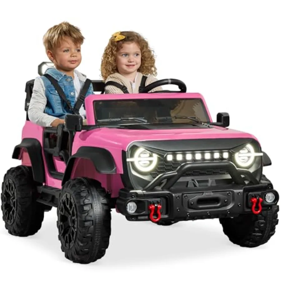 

24V 2-Seater Electric Ride On Car Truck with Parent Control Bluetooth LED Lights Pink 132lb Weight Capacity