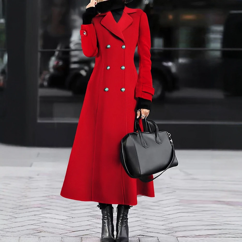 

Женское элегантное пальто с длинными рукавами и лацканами, осеннее пальто на пуговицах, облегающее офисное женское пальто, простой дизайн