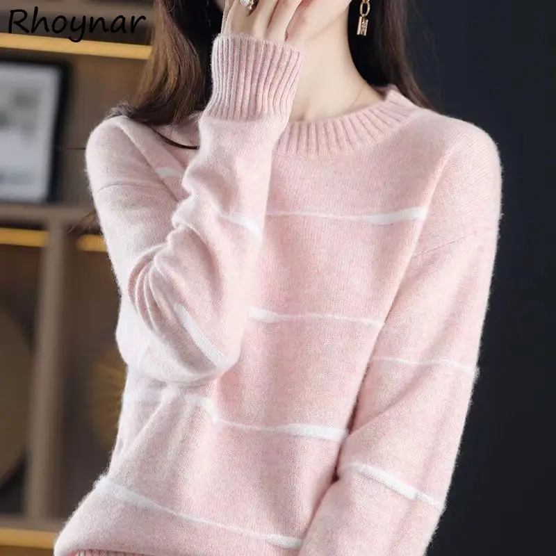 Harajuku Striped Sweater Pullovers Women Sweet S-3XL Teens Girlish Knit All-match Korean Fashion Свитер Женский Temper Leisure