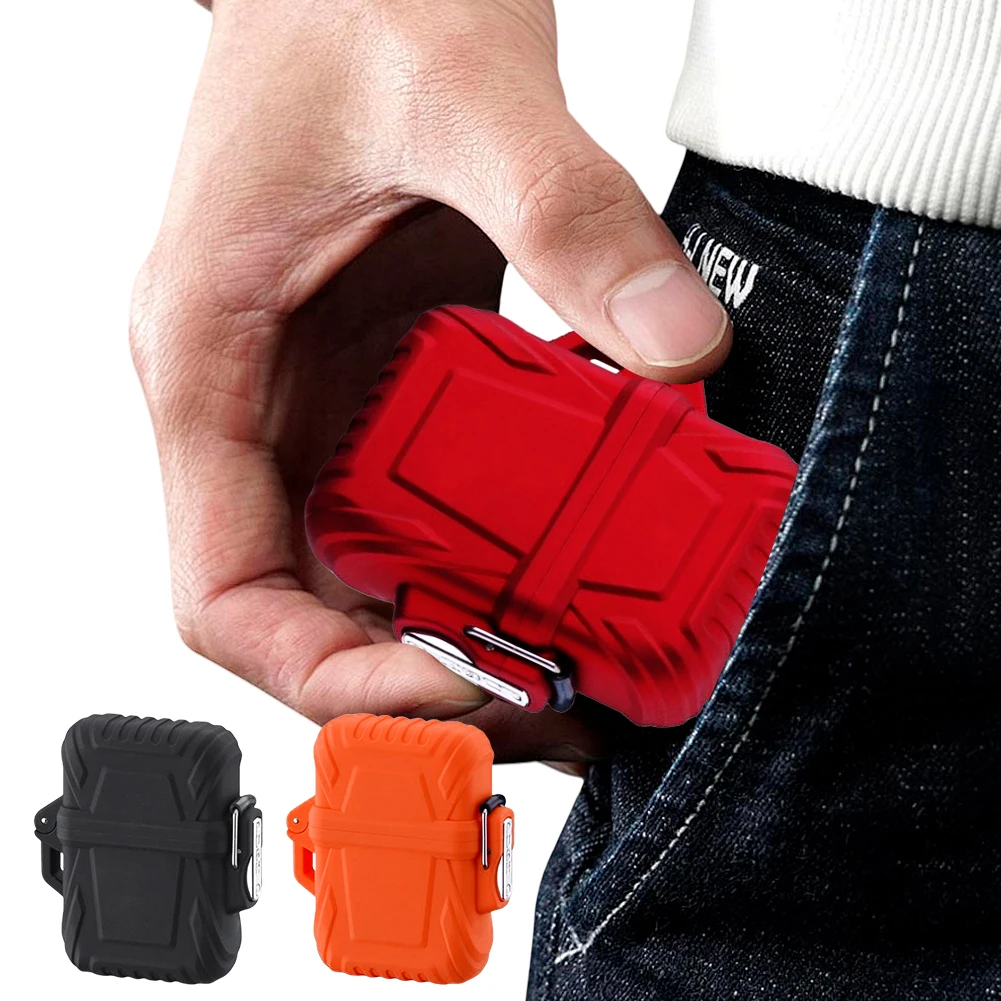 2Pcs Lighter Case Plastic Firestarter Case with Secure Locking Closure with Whistle Lanyard for Outdoor Camping Travel