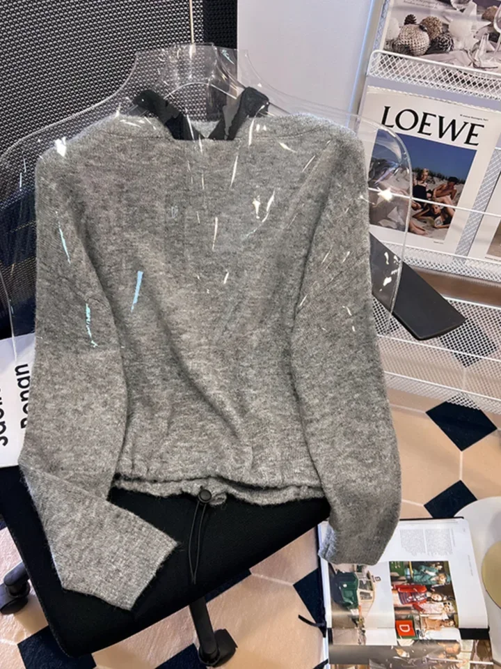 

Two V-neck Pullover Sweaters Spring Autumn New Long Sleeved Basic Knitwear Women Elegant Halter Loose All-matched Top