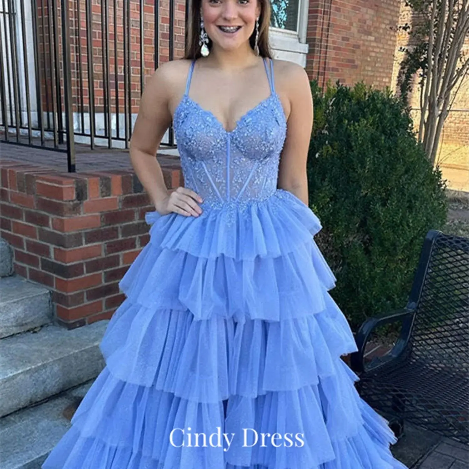 Cindy Multi-layer Blue Spaghetti Straps Layered Elegant Party Dresses for Women Luxury Prom Dress 2024 Blackgirl Evening Gown