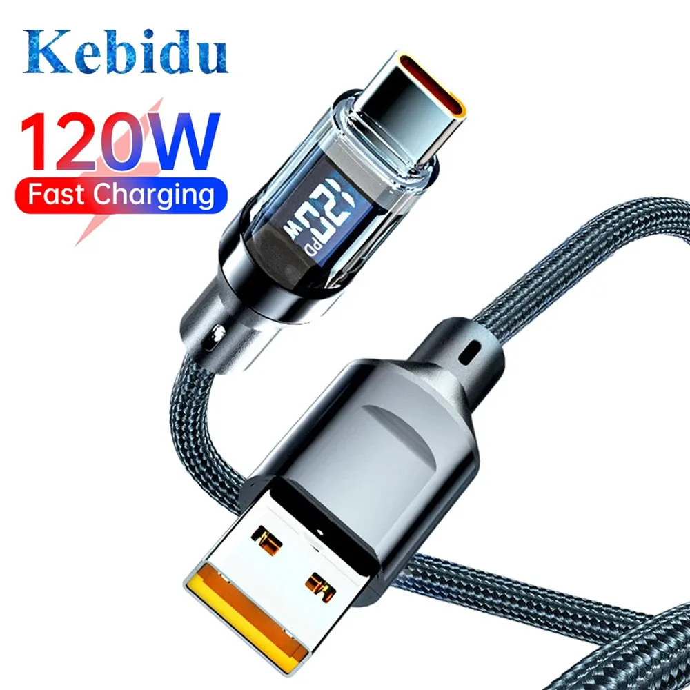 6A 120W USB A to Type C Fast Charge Cable Nylon Type C To Type C Data Cord for Xiaomi Samsung With Led Digital Display Cable