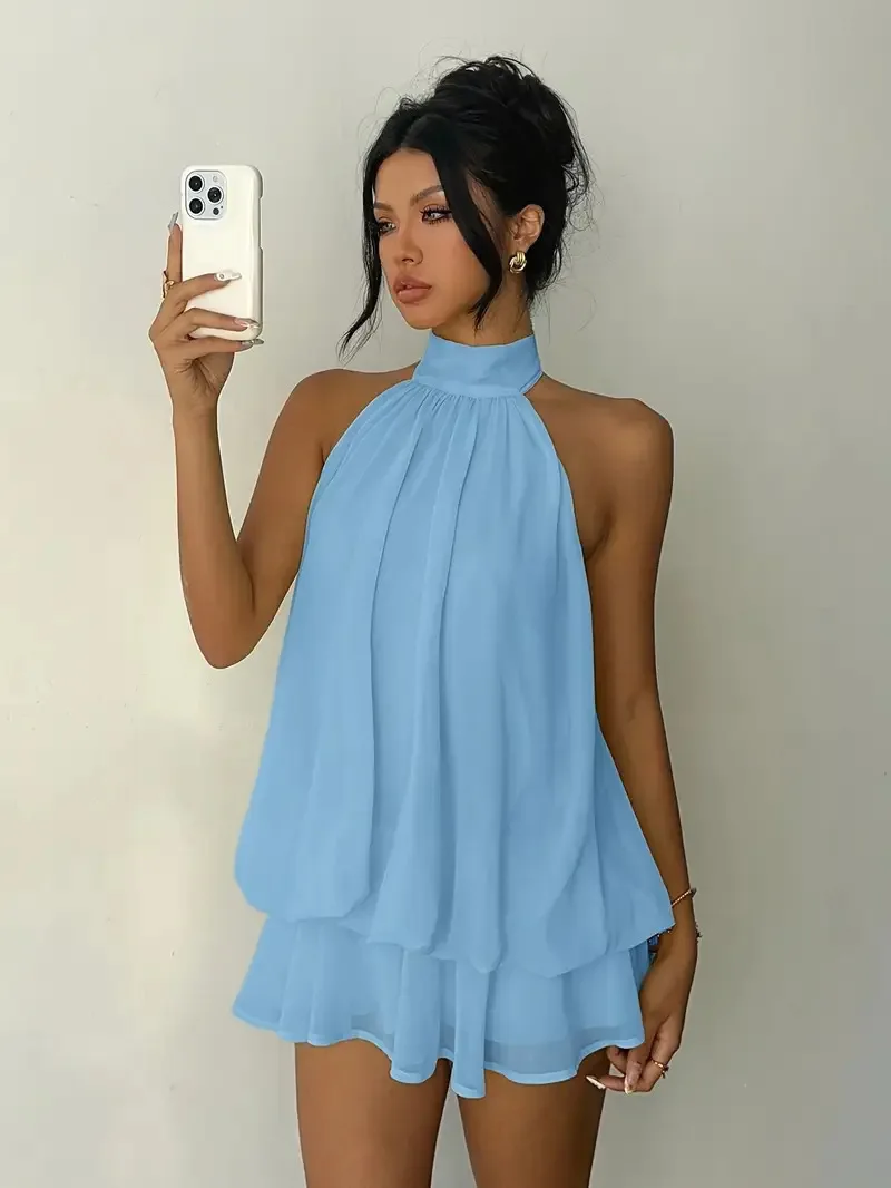 เดรสผู้หญิงแบบผูกคอ เปิดหลัง ผ - Y2K Backless Halter Mini Dress บทวิจารณ์และราคา