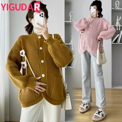 Autumn Winter Fashion Knitted Maternity Cardigan Coats Sweet Lovely Loose Sweaters Clothes for Pregnant Women Pregnancy Top