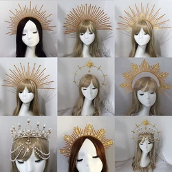 Gothic Crown Sun Goddess Tiara Headband DIY Material Package Crystal Lolita Crown Jewelry Wedding Party Hair Accessories Parts