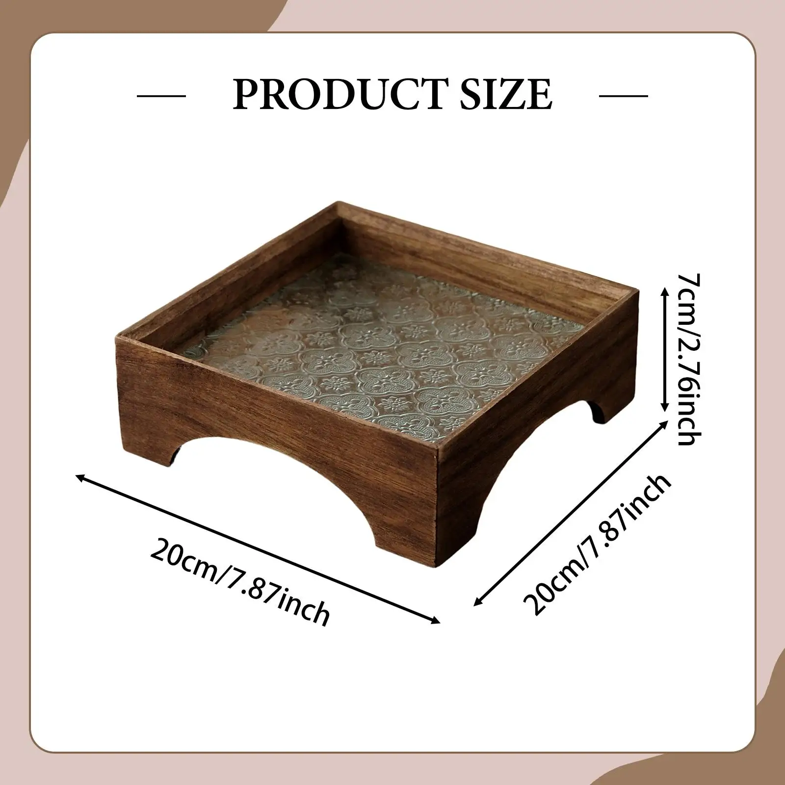 Plateau de service en bois et verre, support pour tasses et mugs, plateau de rangement décoratif multi-usages pour la maison, la salle de bain, les fruits secs, la table basse