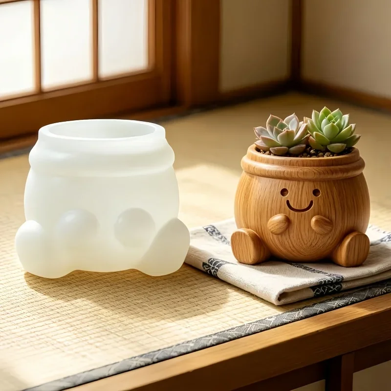 Smile Face chubby succulent plant flowerpot resin silicone mold cartoon expression storage box candle cup pen holder gypsum mold