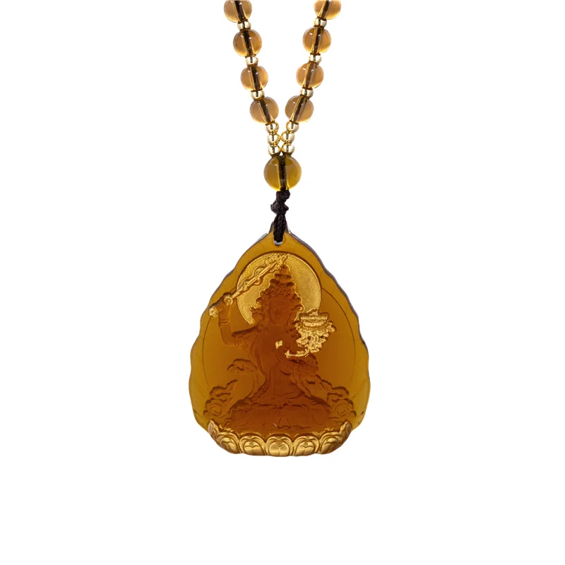 Manjushri Pendant for Wisdom Medicine Buddha Pendant with Glass 108 Bead Chain Sakyamuni Buddha Necklace Gifts