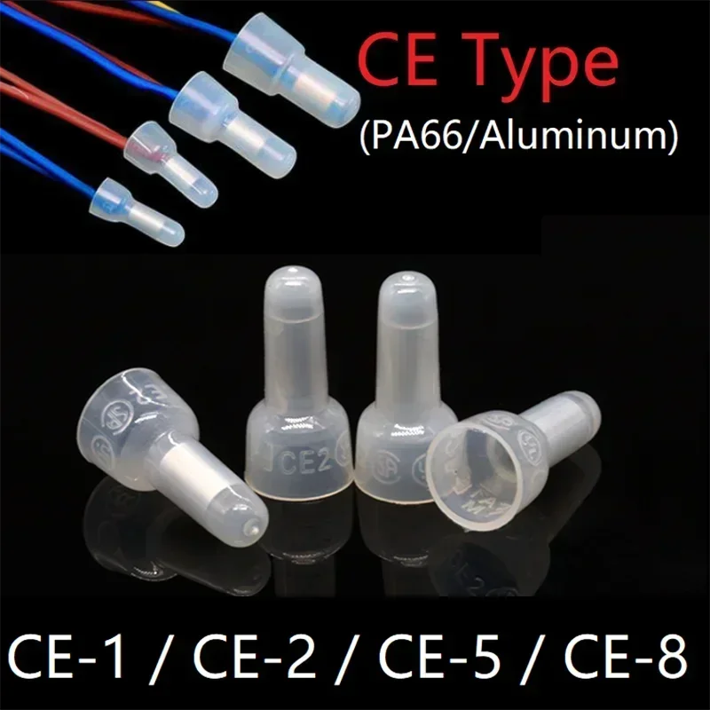 10~1000pcs CE Type Wire Terminal CE-1 CE-2 CE-5 CE-8 Pressure Line Nylon66 Closed End Cap Connector Car Audio Cable Crimp Splice