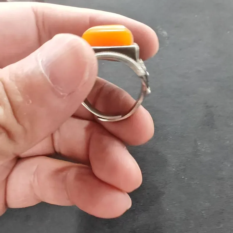 Unisex Vintage Orange Cabochon Ring Colorful Enamel Flower Leaf Inlay Metal Boho Antique Statement Finger Decor Ornament 3