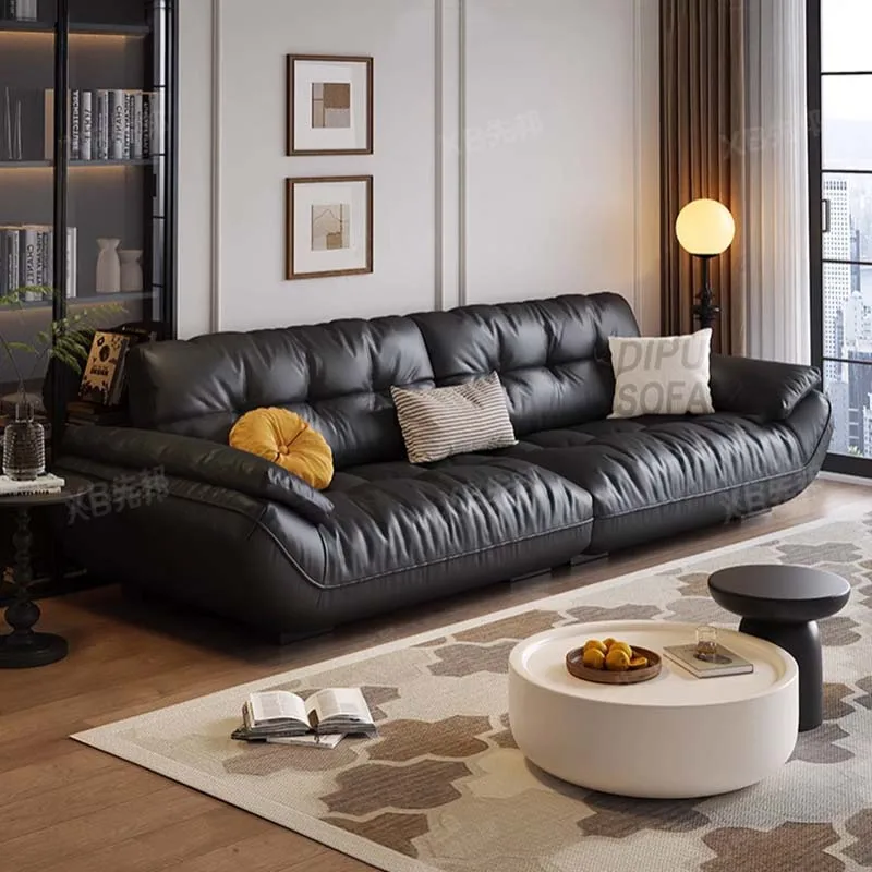 Sectional Living Room Sofa Genuine Leather Comfortable Lounge Sofa Luxury Minimalist Divano Soggiorno Di Lusso Room Decor image 4