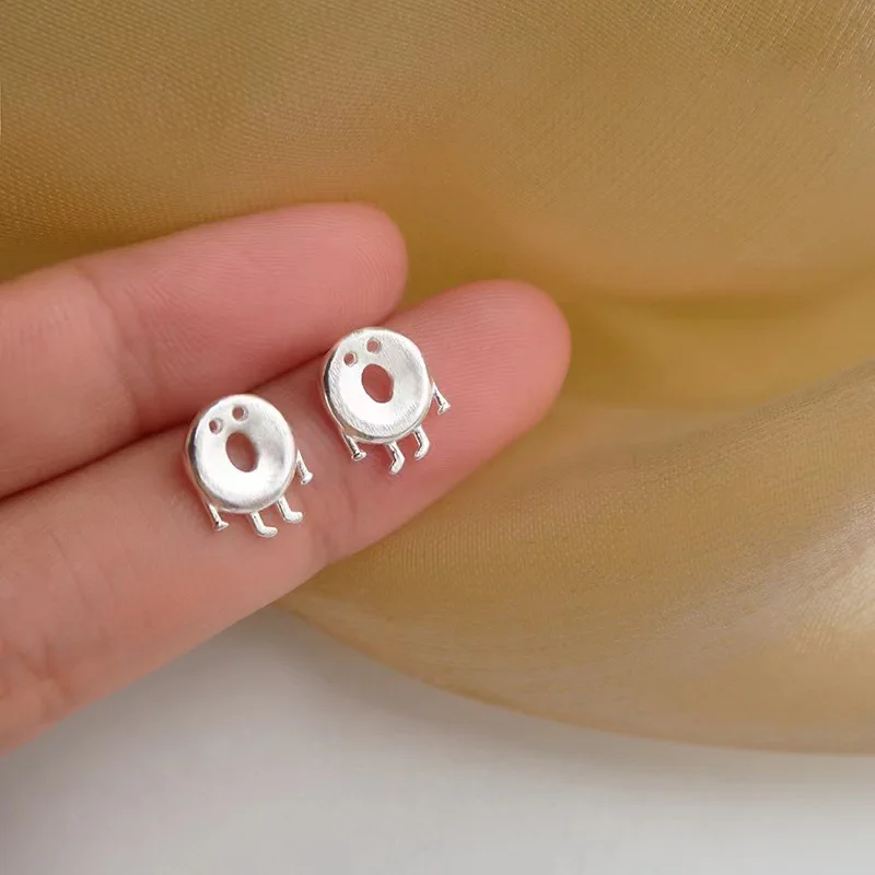 925 Silver Needle Funny Donuts Mini Stud Earrings For Women Cute Fashion Jewelry Piercing Hole Accessories Halloween Gift