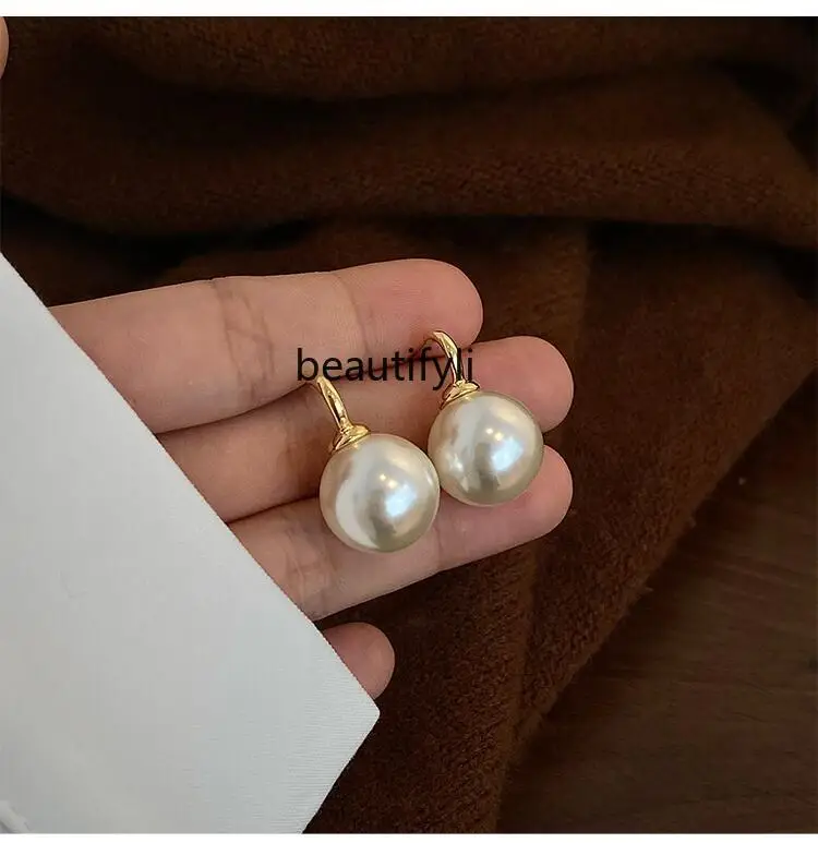 silver needle single large pearl earrings women's design niche high-end light luxury temperament fashion unique stud earrings