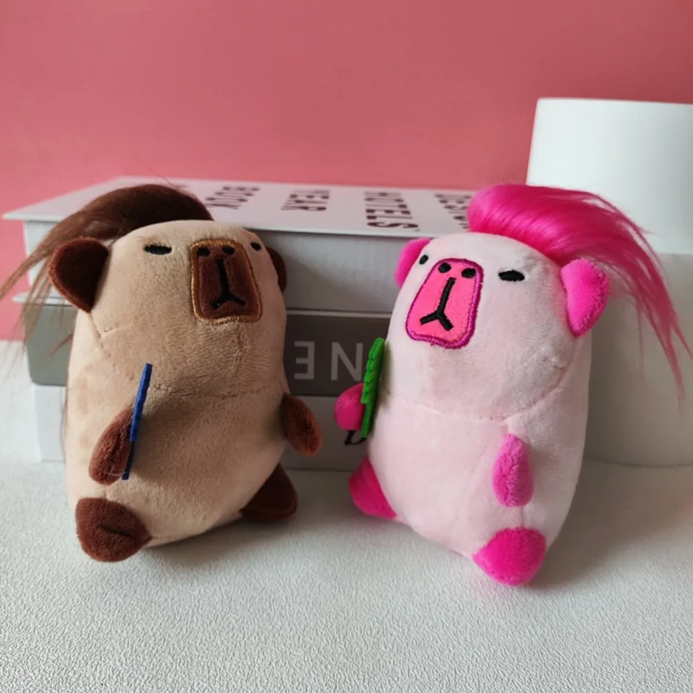 Kreativer süßer gefüllter Capybara-Schlüsselanhänger, langhaariger Capybara-Puppen-Anhänger, hängende Taschen, Dekor, kreativer gefüllter Taschenanhänger